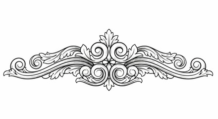 Fototapeta premium Intricate black and white ornamental design with swirling patterns and floral motifs on a plain white background.