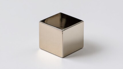 A single perfectly formed metallic cube with sharp edges