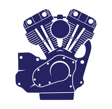 blue motorcycle engine block with cylinders and crankcase mechanism