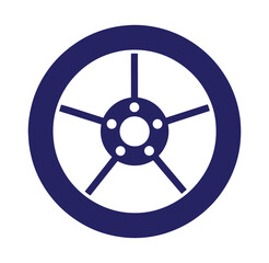 Obraz premium Simple navy blue wheel icon with five spokes on white background