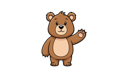 Fototapeta premium Cartoon brown bear waving with one raised paw on white background