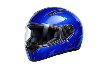 Fototapeta premium Blue full face motorcycle helmet providing protection and safety for riders, clear visor, transparent background