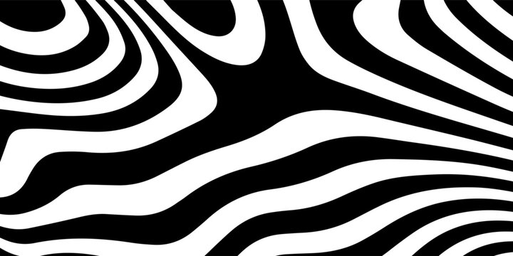 Abstract Black and White Wavy Zebra Stripes Optical Illusion Background Pattern. Suit for banner, web, brochure, pamflet and presentation