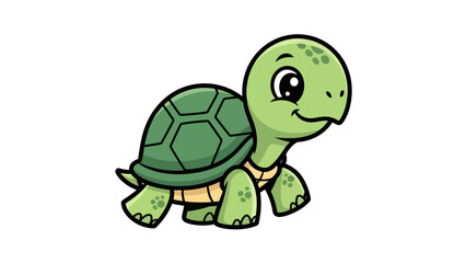 Obraz premium Cute cartoon baby turtle illustration with green shell and skin