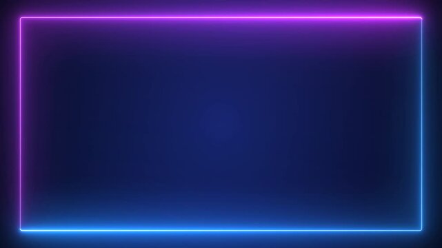 Neon rectangle glowing purple and blue against dark blue. Suitable for technology website header or futuristic design background. Bright and modern.