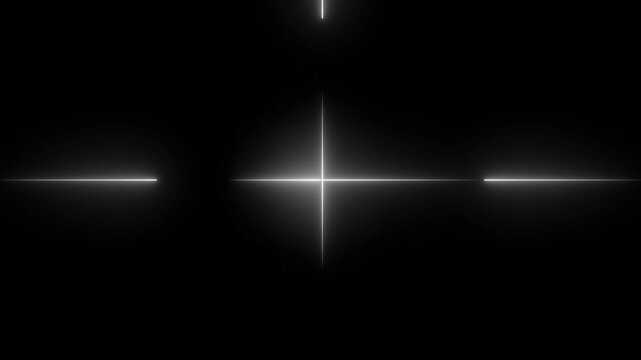 Glowing white cross lines on black background with lens flare effect for transition or tech themed projects