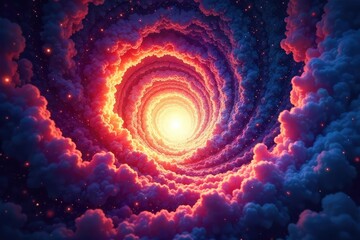 A swirling vortex of light and color depicts the abstract concept of traversing time, a journey through dimensions beyond our comprehension , energy, otherworldly, temporal distortion