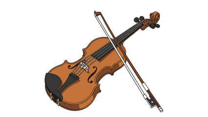 Fototapeta premium Stylized illustration of a brown violin with a bow resting across it