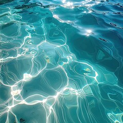 Sunlight dances on the surface of vibrant, transparent turquoise water