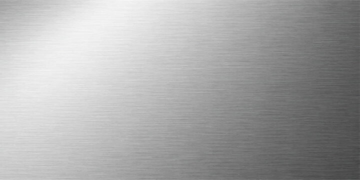 A seamless brushed metal plate background featuring a shiny stainless steel texture with a gray industrial aluminum pattern and silver metallic surface reflections
