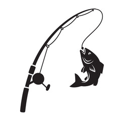 Fototapeta premium Black silhouette of a fishing rod with a fish on the hook recreational fishing symbol
