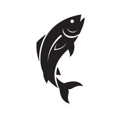 Fototapeta premium black silhouette of a jumping fish with open mouth on white background