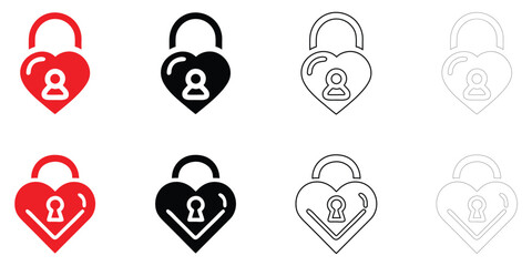 heart shaped pad lock icon vector, security lock vector, silhouette and line art illustration © GraphicsHub