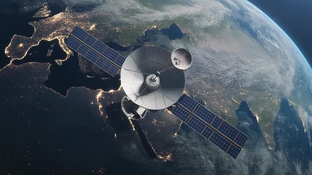 Satellite in Orbit Over Earth, Observing Weather Patterns