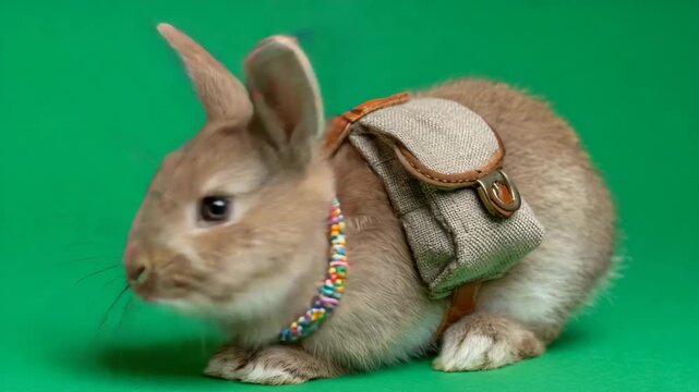 Cute Bunny with Backpack Stock Video