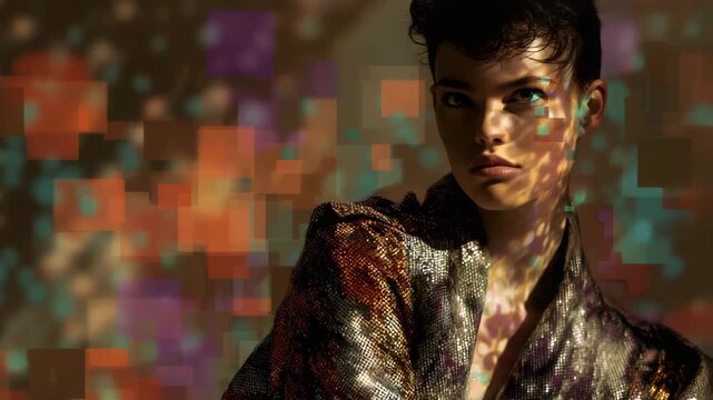 Stylish Woman in Sequined Jacket Stock Video Footage