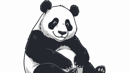 Illustration of a panda sitting and looking forward with a black and white color scheme against a plain white background. © Rizaldy