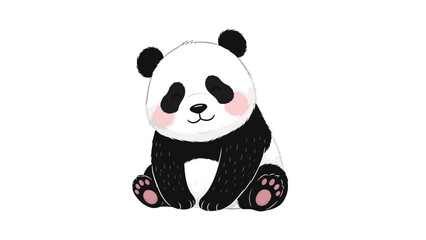 A cute cartoon panda sitting with a sweet expression on a white background with black and pink details. © Rizaldy