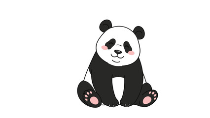 Naklejka premium A cute cartoon panda bear sitting with a cheerful expression on a plain white background with a soft and playful mood.