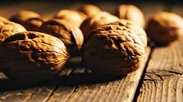 Fresh Walnuts on Rustic Wooden Table Close-Up Organic Nuts Healthy Snack