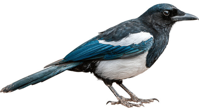 Korean magpie bird, national bird of Korea, isolated on a white background