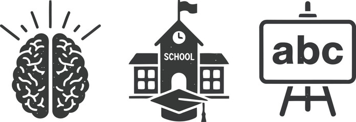 Creative education concept brain school building graduation cap blackboard abc learning knowledge idea vector © SAIF820