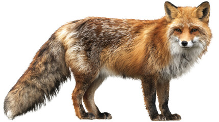 Obraz premium Red fox from East Asia, realistic fur texture, isolated on a white background
