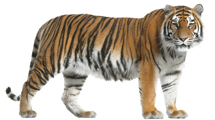 Obraz premium East Asian tiger, powerful pose, isolated on a white background