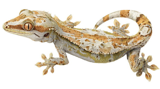 Gecko lizard close up, detailed skin texture, isolated on a white background