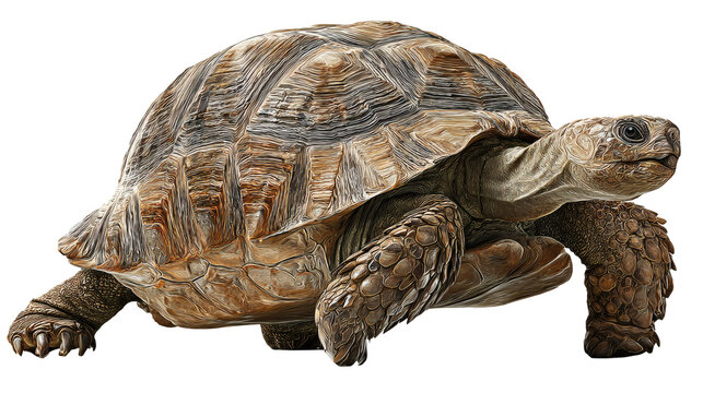 Tortoise reptile walking, side view, isolated on a white background