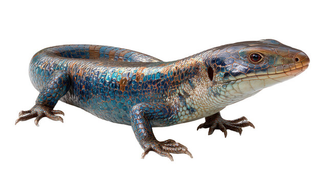 Skink lizard shiny scales, isolated on a white background