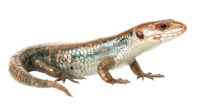 Skink lizard shiny scales, isolated on a white background