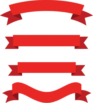 Collection of four vibrant red banners ribbons for design and promotion vector