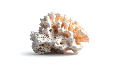 Fototapeta premium A detailed image of a porous, coral-like formation, pale orange against a clean white backdrop