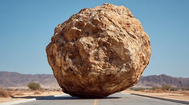 Huge boulder blocks desert road