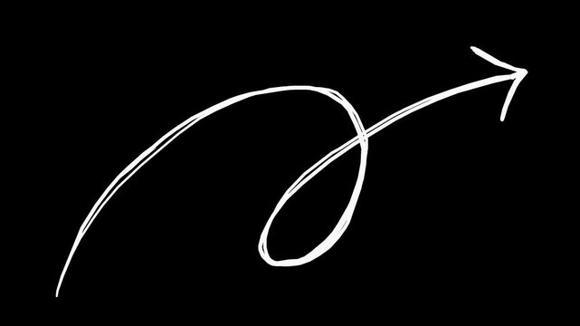 Wiggly hand-drawn curvy line arrow element on transparent background 
