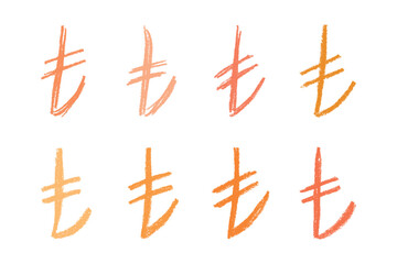 Set of hand drawn turkish lira currency symbol. Brush stroke doodle. Single element for design