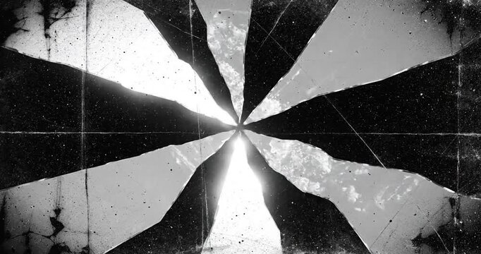 Grunge black and white abstract radial pattern with distressed texture.