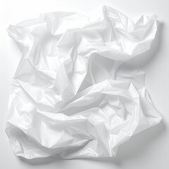 Wrinkled, translucent white plastic sheet on a flat, neutral background