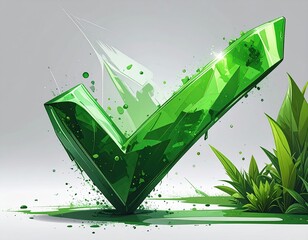 A vibrant green checkmark with a touch of nature and a light background