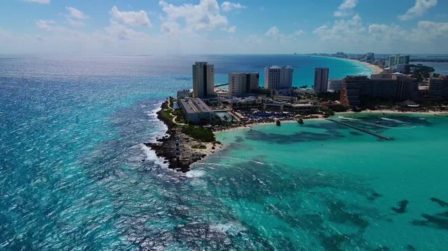 Aerial Drone View of Luxury Tropical Resort Peninsula with Turquoise Caribbean Water