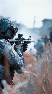 Soldier Ready to Fire in Combat