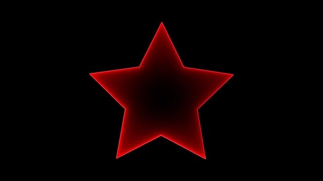 Neon red color star moving light animation loop. Black background red star glowing neon motion graphics abstract beautiful neon light fire blue star frame. Animation of glowing neon red color star.