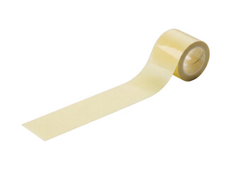 A roll of light yellow adhesive tape unrolling on a transparent background isolated on transparent background