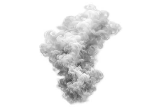 White smoke or steam puffing up, having a realistic texture on a transparent background for digital design