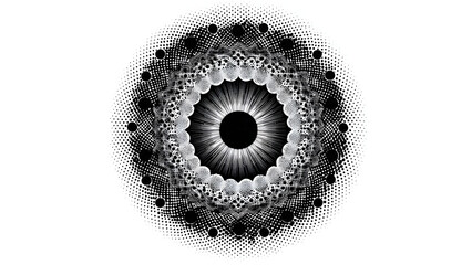 Naklejka premium Vintage microphone on stage with spotlights rendered in black-white halftone dots background, dense dots for shadows, sparse for highlights