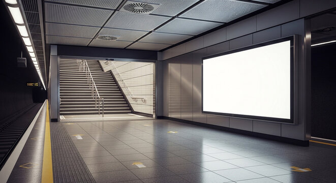 Large Landscape Billboard Mockup on Subway Platform with Stairs