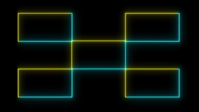 Abstract Glowing saber rectangle neon frame on black background. Rectangle neon frame icon.