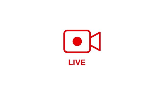 Live streaming video camera icon animation with blinking red recording light and text display