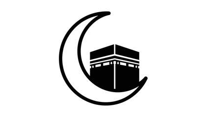 Islamic Symbol with Kaaba and Crescent Moon